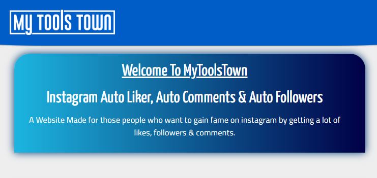 Screenshot situs web Mytoolstown untuk Auto 1000 Like Instagram Gratis